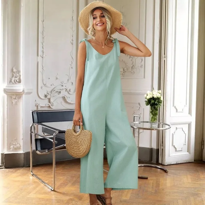 

Jumpsuits for Women Fashionable Strap Loose Straight Solid Color Jumpsuit with Straps