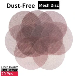 20 PC 6 Inch 150mm Hook Loop Mesh Dust-Free Anti-Blocking Sandpaper Abrasive Sandpaper 80-600 Grit Paint Car Metal Finishing