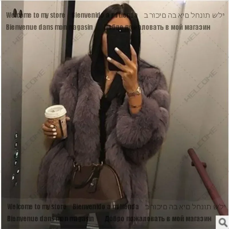 سترة نسائية بأكمام طويلة ملابس خارجية كورية معطف نسائي طويل من الفرو الصناعي فضفاض غير رسمي سميك دافئ