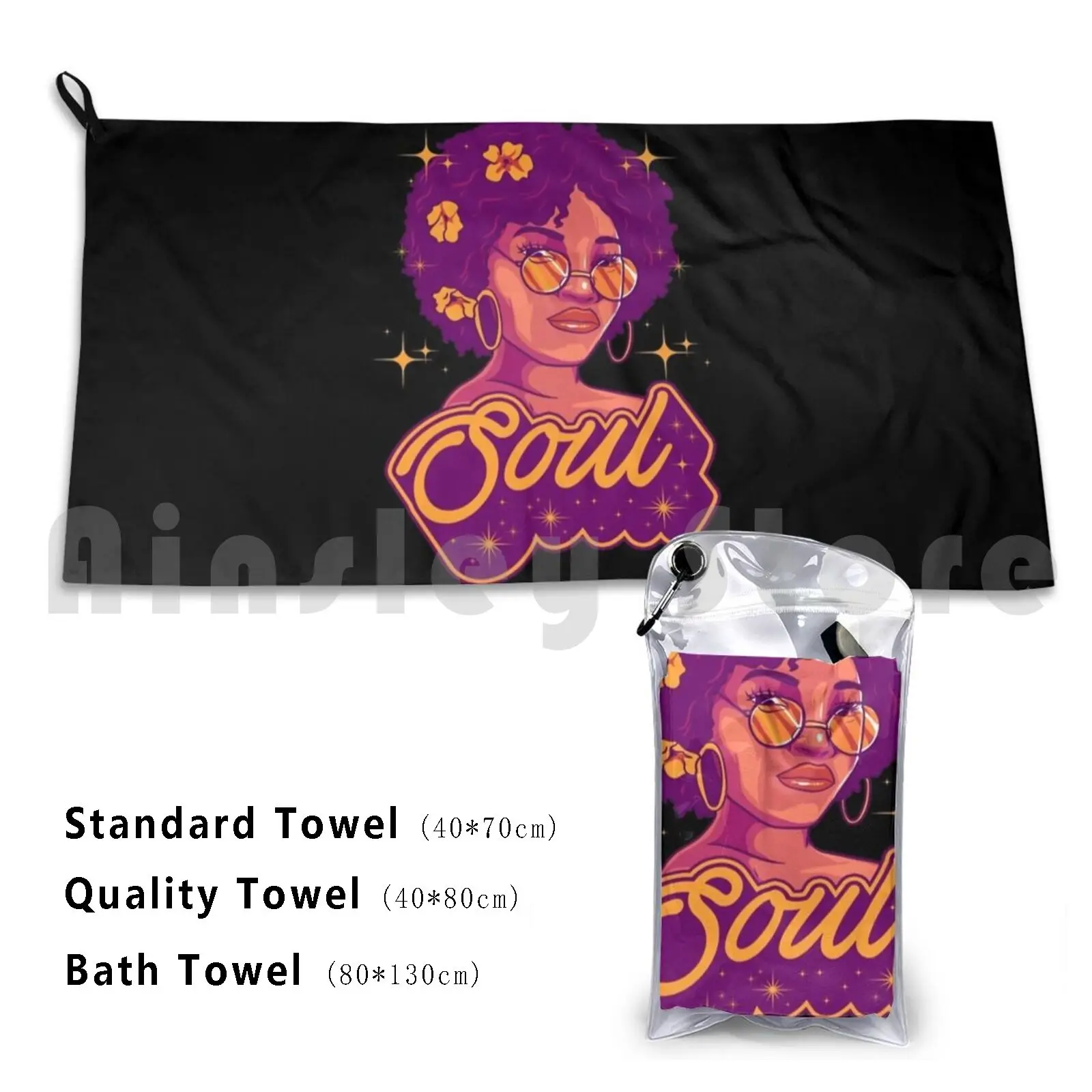 Soul Custom Towel Bath Towel Soul 70s 80s Retro Vintage Afro African American Afro Woman Disco Aesthetic Old