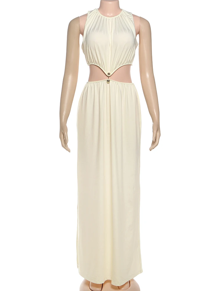 Weird Puss Waistless Chic Dress Women  Metal Trim Sleeveless O-Neck Skinny Elegant Summer Hipster Prom Party Vacation Vestidos