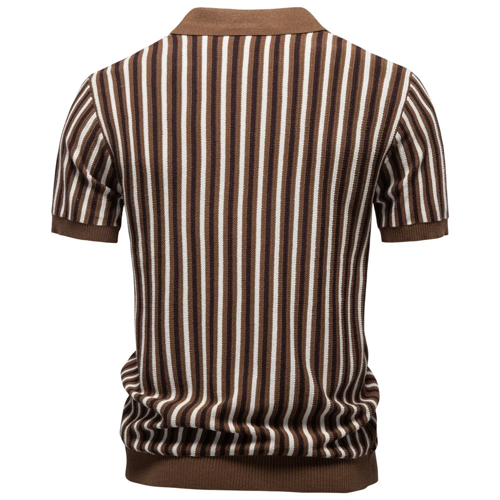 Fashionable striped short-sleeved POLO shirt for business men, POLO woolen short-sleeved top