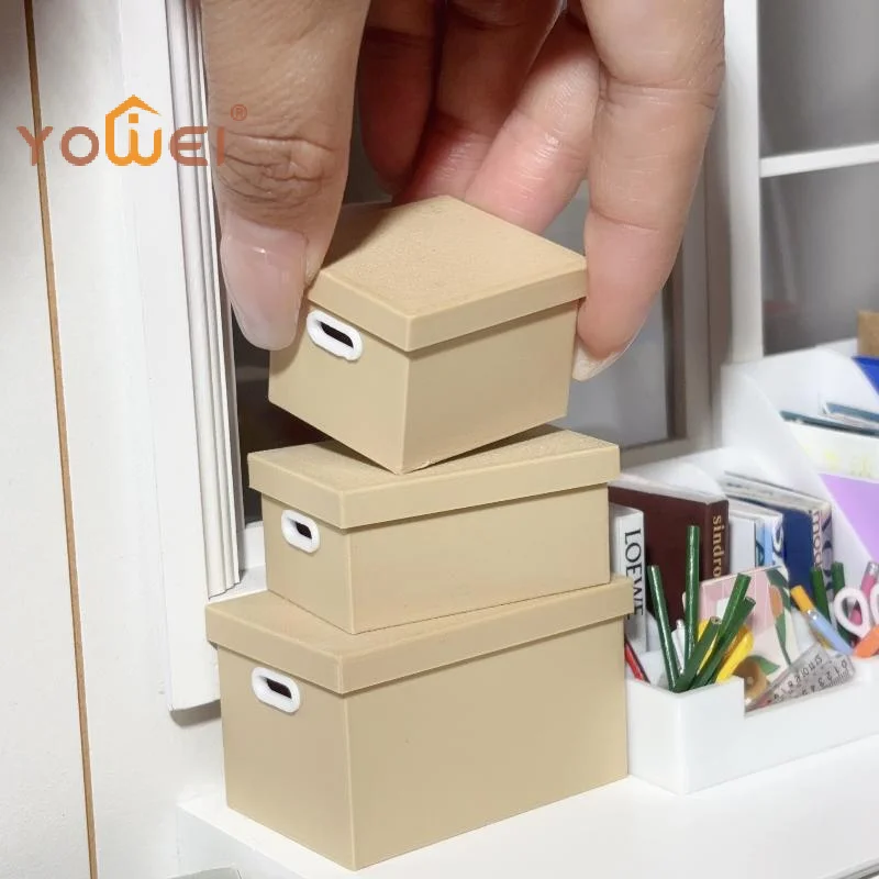 Latest 1Pcs Home Decoration Dollhouse Mini Color Storage Box With Lid Model Dolls House Micro Scene Ornaments Decor Props