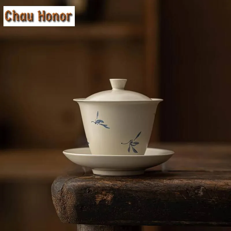 

150 мл ручная роспись бабочка Орхидея Gaiwan Ретро трава древесина серый чай чайный пивоваренный чехол чаша принадлежности для чая подарок