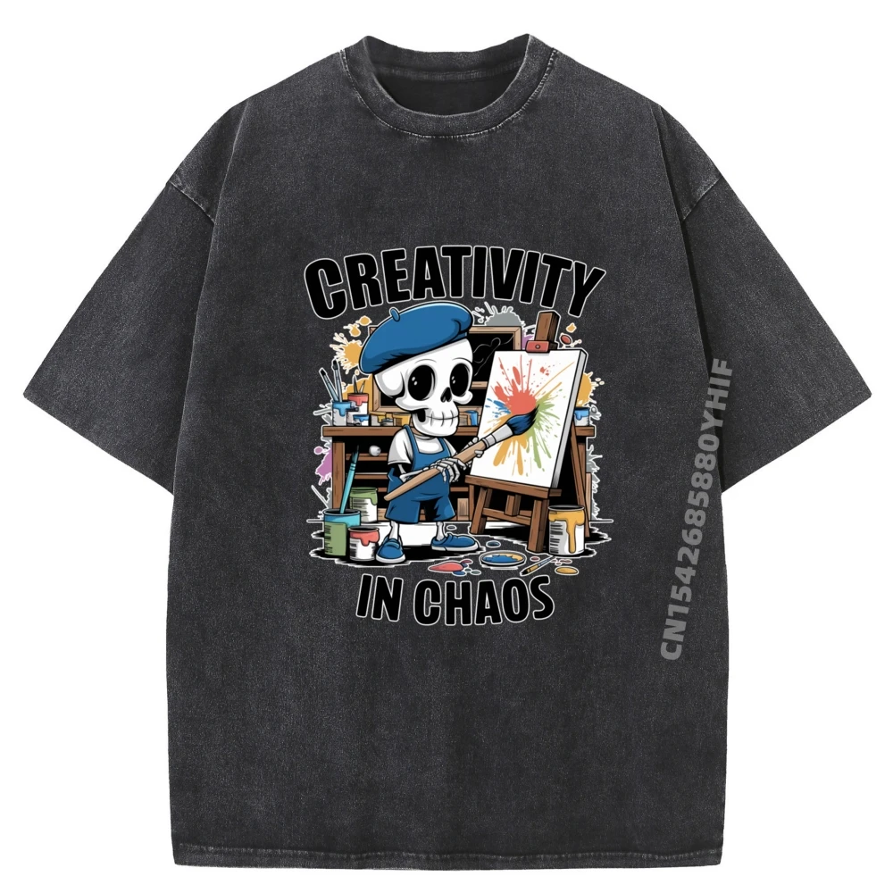

Funny Skeleton Artist Creativity In Chaos Painting Streetwear Limited Time Special Washed New Shirts And T-Shirts