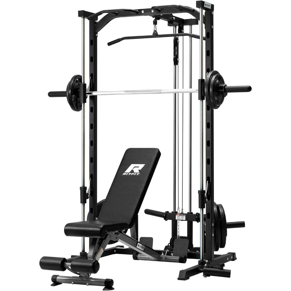 Smith Machine Power Rack con sistema LAT-Pull Down, Landmine, barra de pesas, clavijas de almacenamiento de placas y más accesorios de entrenamiento