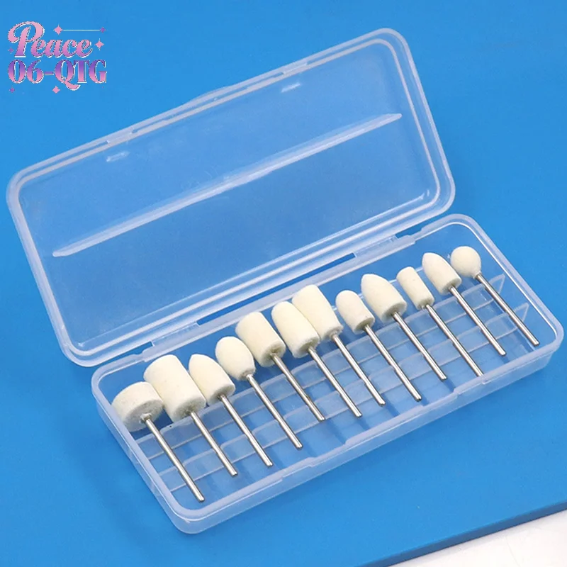 New 12 Pcs Wool Polishing Head 2.35mm Shank For Ladies Nails Felt Bobs Engraver Abrasive Tools Grinding Rotary Drill Bit