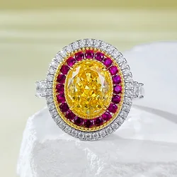 Luxury 14K White Gold Plated Two Tone Pigeon Egg Diamond Zirconia Wedding Rings for Women Engagement Bridal Trendy Party Jewelry