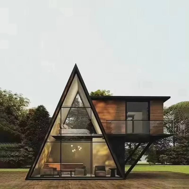 Custom Triangular Prefab House, Free 3D Design, Multiple Sizes 10-50m², for Hotel Project, yugong OEM Supported