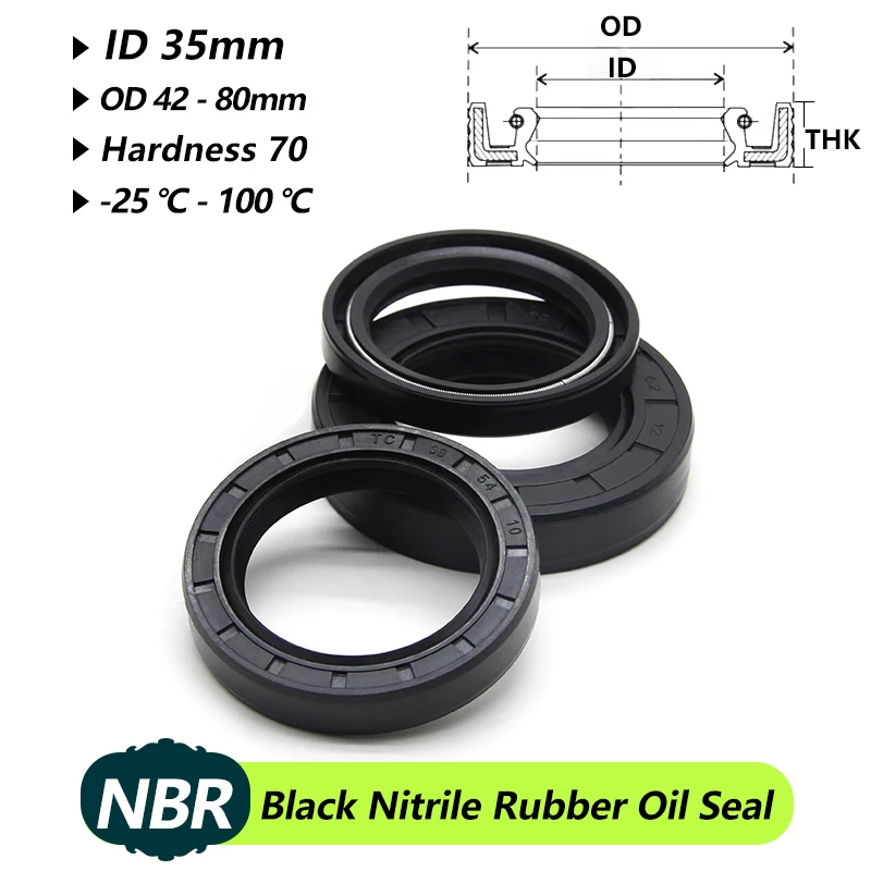 ID 35mm NBR Oil Seals TC-35*42/45/47/48/50/52/55/58/60/62/65/68/70/80*5/7/8/10/12mm Nitrile Rubber Shaft Double Lip Black Gasket