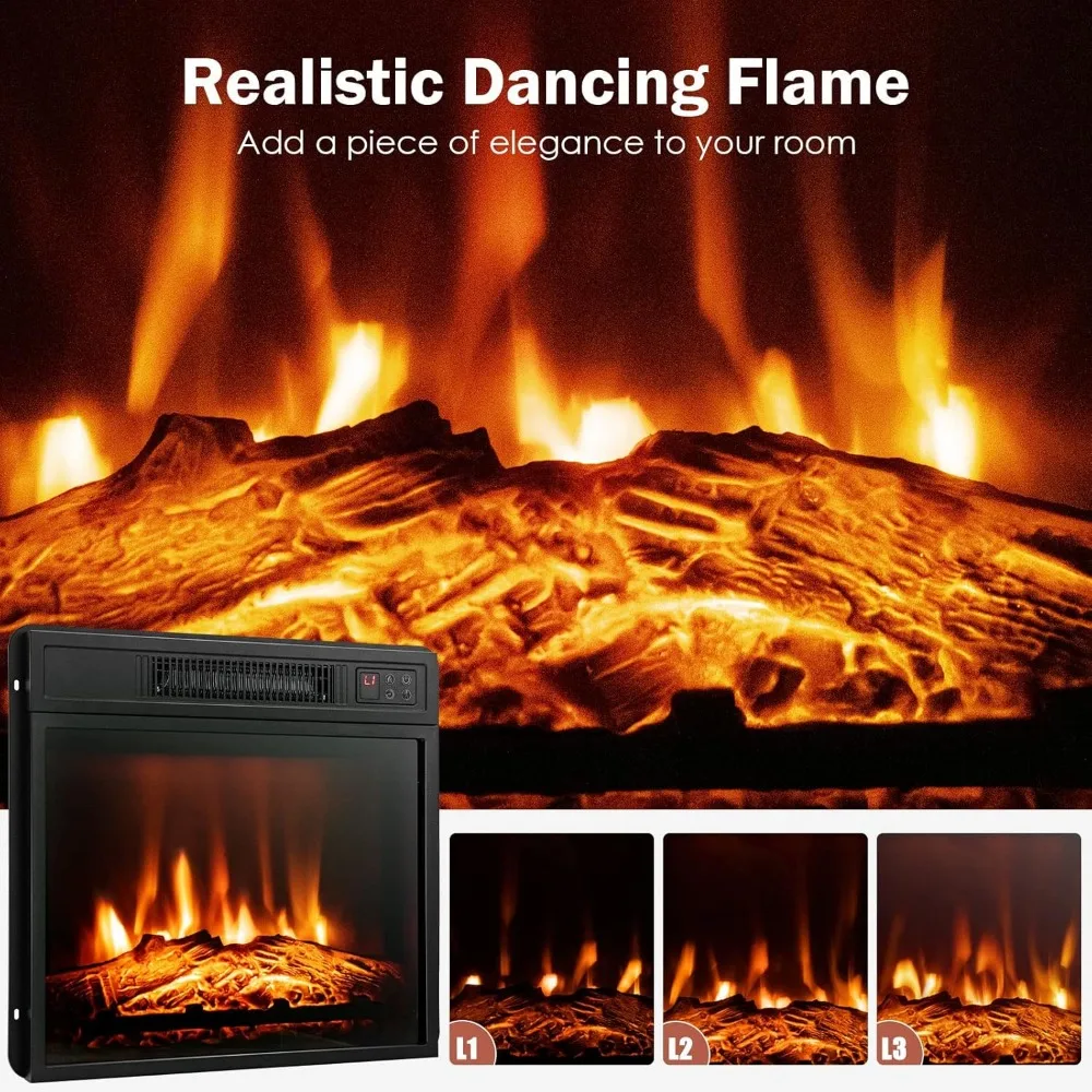18-inch Wide COSTWAY Electric Fireplace Heater, 1400W with Remote Control, 3 LED Flame Effects, 6-Hour Timer