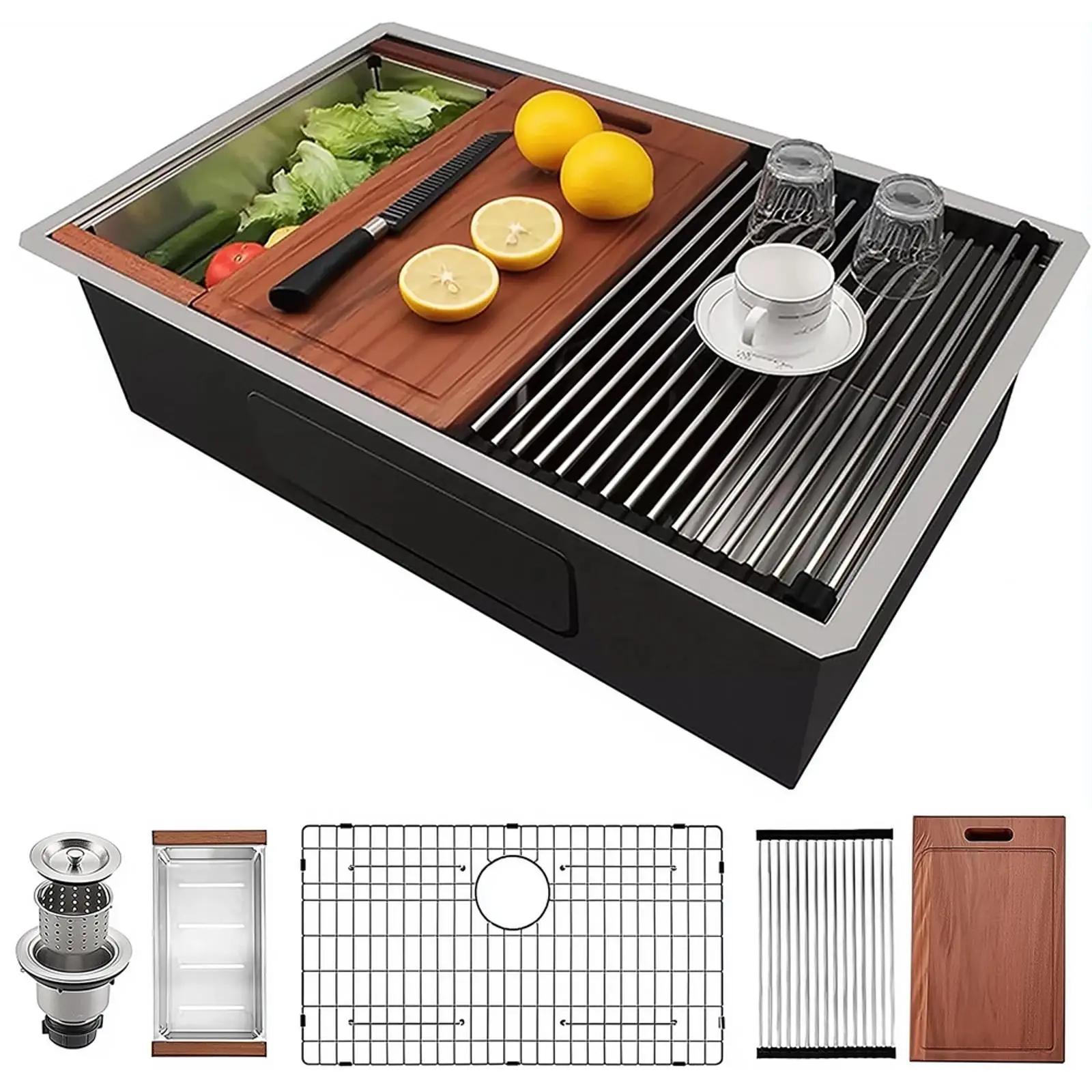 

Встраиваемая кухонная мойка из нержавеющей стали 33x19 дюймов, одинарная чаша R10, глубокая, ручной работы, для современной кухни