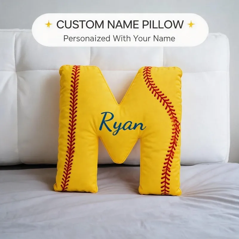 Customized Letter M Baseball Cushion with Name and Photo Unique Home Accent Pillow for LivingRoom Perfect Birthday Xmas Boy Gift