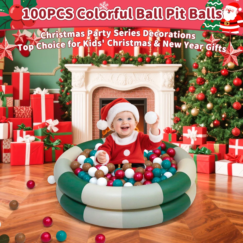 ลูกบอลพลาสติก PE ทนทานต่อการบด 100 ลูก ขนาด 2.16 นิ้ว รูปทรงกลม สำหรับตกแต่งงานปาร์ตี้คริสต์มาส เหมาะสำหรับเด็กเล่นในร่มและกลางแจ้ง