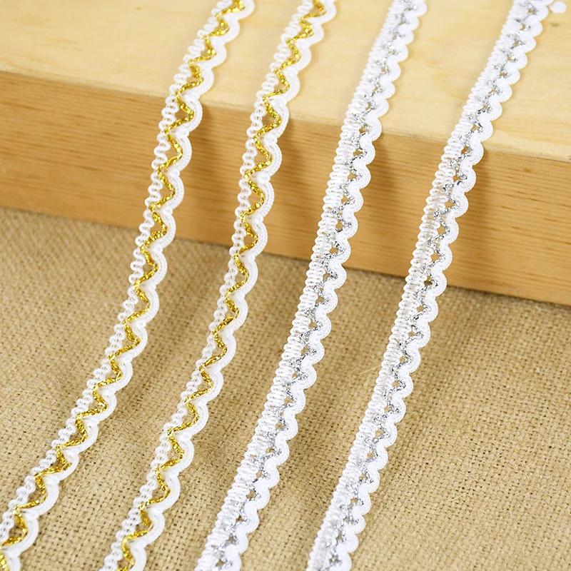 5m Gold Silver Lace Trim Ribbon Woven Lace Christma Wedding Party Clothing Sewing Accessories Diy Craft Gift Packaging Supplies