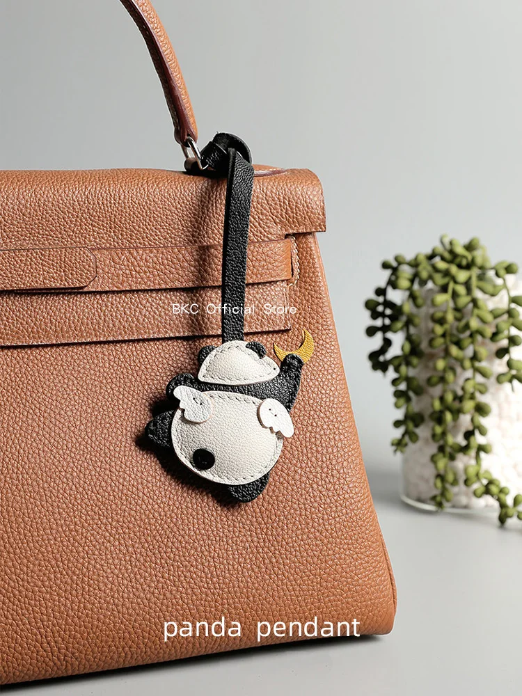 handmade-panda-bag-charm-goat-leather-keychain-with-wax-thread-saddle-stitch-original-design-panda-key-pendant-bag-accessory