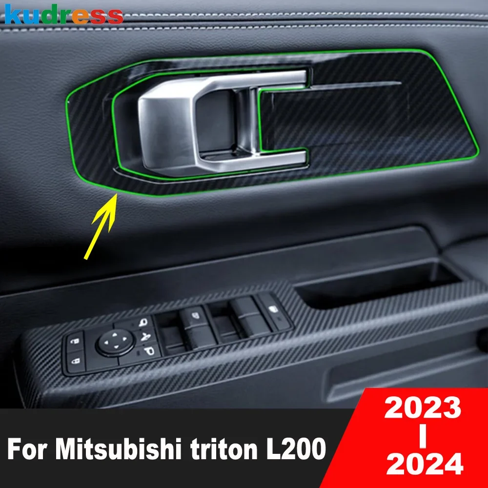 

Для Mitsubishi triton L200 2023 2024, углеродное волокно, внутренняя внутренняя дверная ручка, чаша, накладка, внутренние молдинги, аксессуары