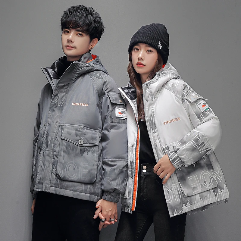 

Men's Cargo Down Jacket - White Duck Down Hooded Fashion Pattern Teenager INS Trendy Winter New Best Seller Coat