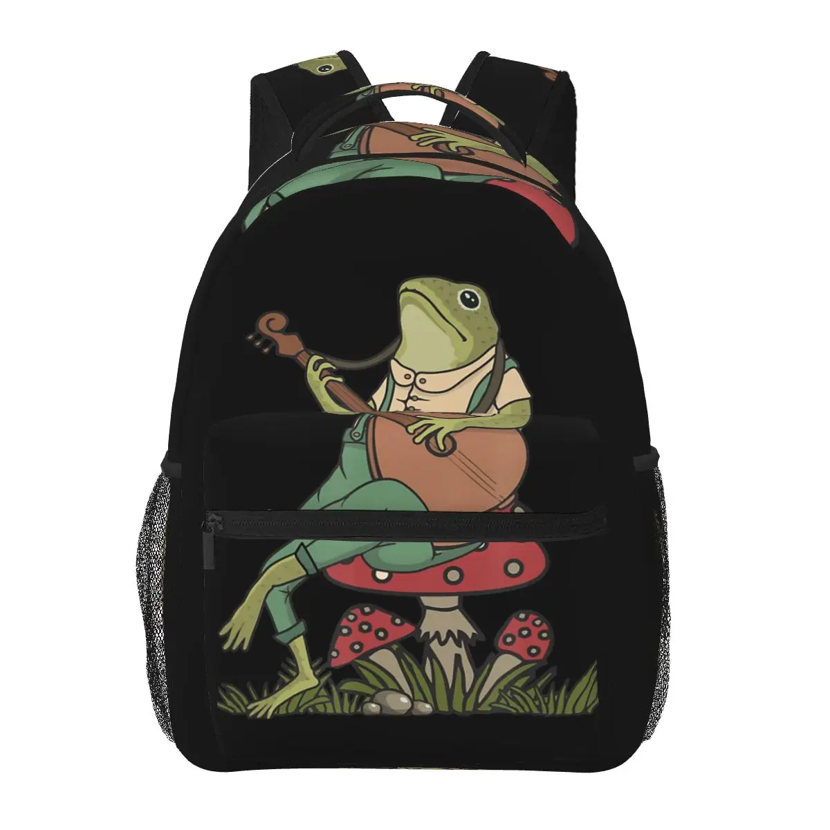 Cottagecore Aesthetic Frog Playing Banjo On Mushroom Student Backpack School Bag Daypack for Men Women Bookbag Shoulder Bags
