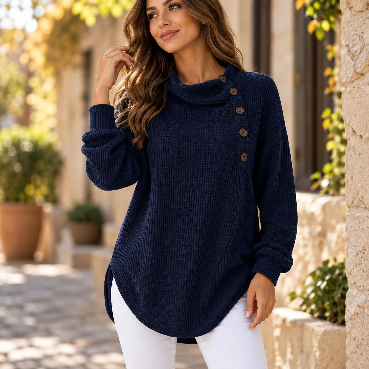 Casual Long Sleeve Blouse with Long Length Japanese Korean Casual Seamless Patchwork Round Neck Pullover Slim Fit Women Sweater