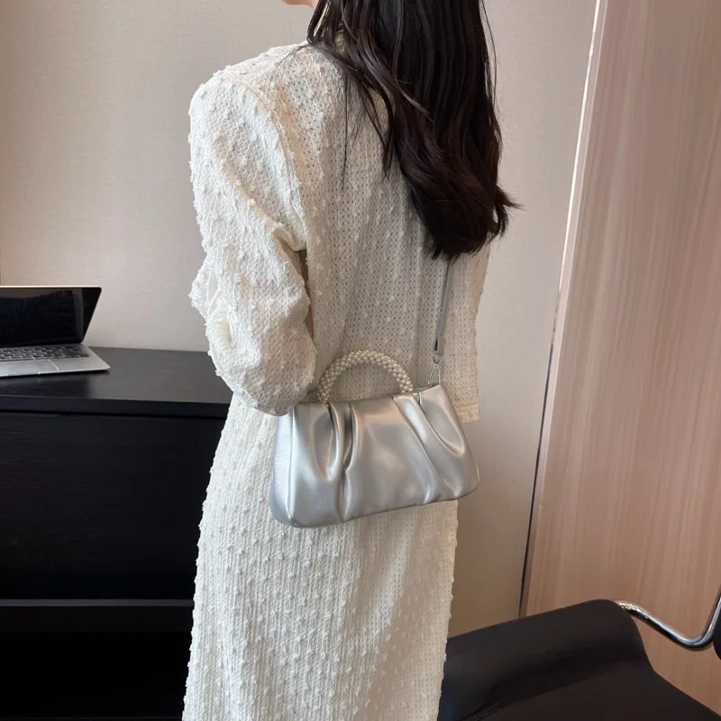 2023 Trend Beading Texture Handbag Women Aesthetic Designer Artistic Pleated Square Bag All-match Mini Shoulder Crossbody Bag