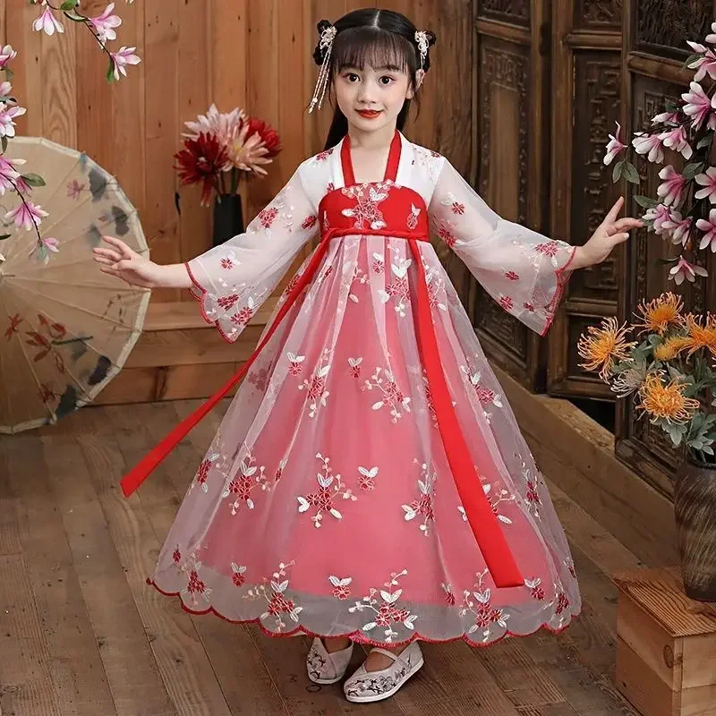 Vestido de Navidad Hanfu para niñas, vestidos bordados, folclórico chino, disfraces de princesa para fiesta