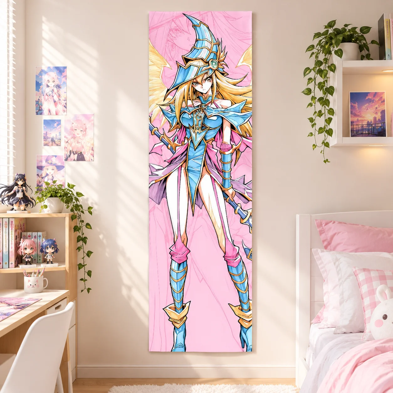 Yu-Gi-Oh Dark Magician Girl Vertical Tapestry Pink Background Wall Hanging Banner Manga Character Poster Bedroom Dorm Otaku Room