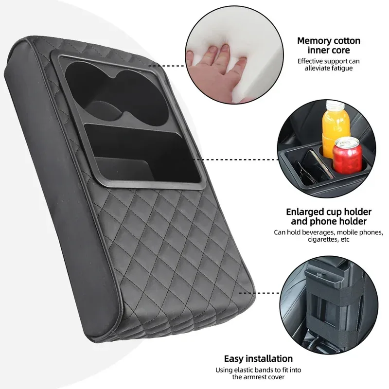 Auto Center Console Armrest Pillow Arm Rest Cover Memory Foam Car Armrest Cushion Cup Holde Car Interior Accessories Universal image 3