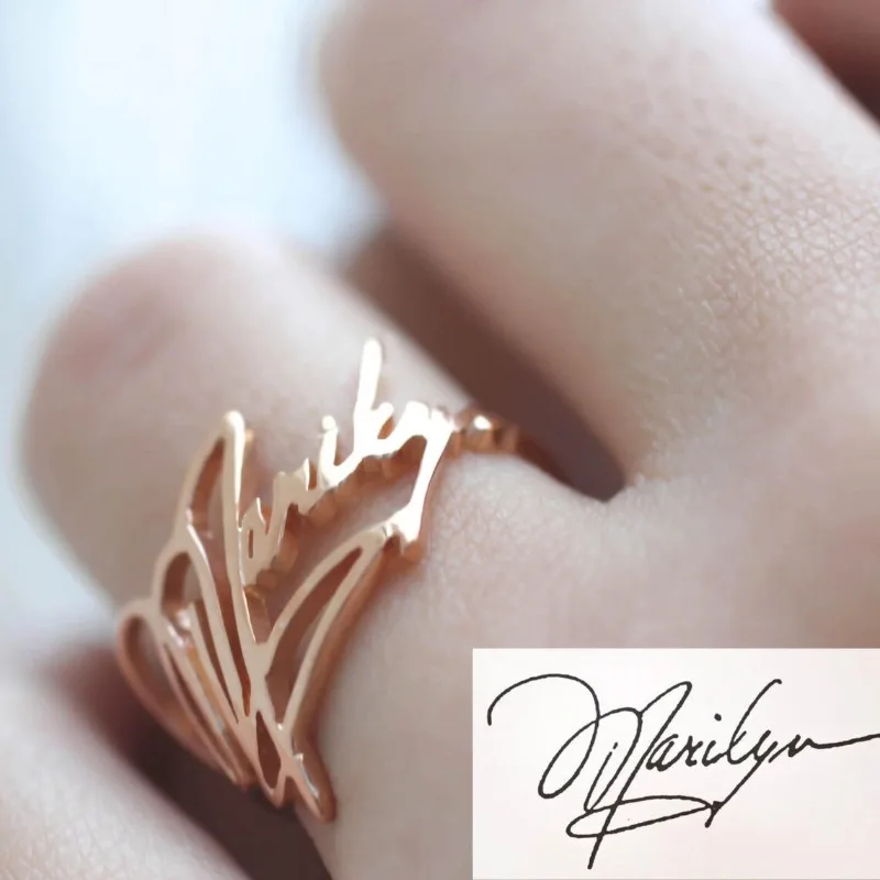 

Custom Actual Handwriting Ring Personalized Gold Name Ring Signature Ring Valentines Day Bridesmaid Gift Stainless Steel Jewelry