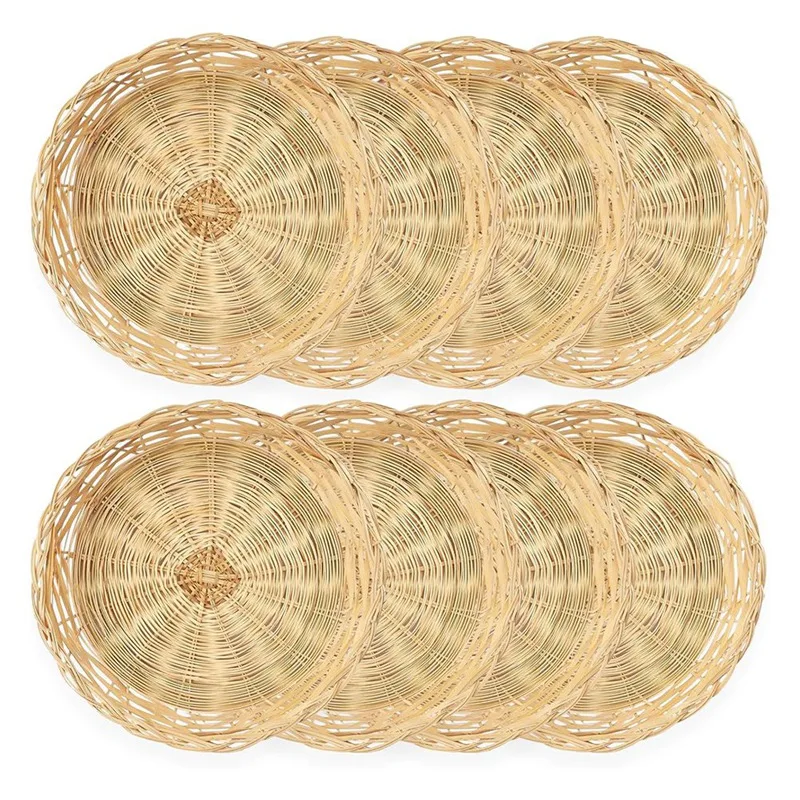 8 Pack Bamboo Plate Holders, 22Cm Reusable Wicker,For Dinner Plates Hand For Home Daily Dining Picnic