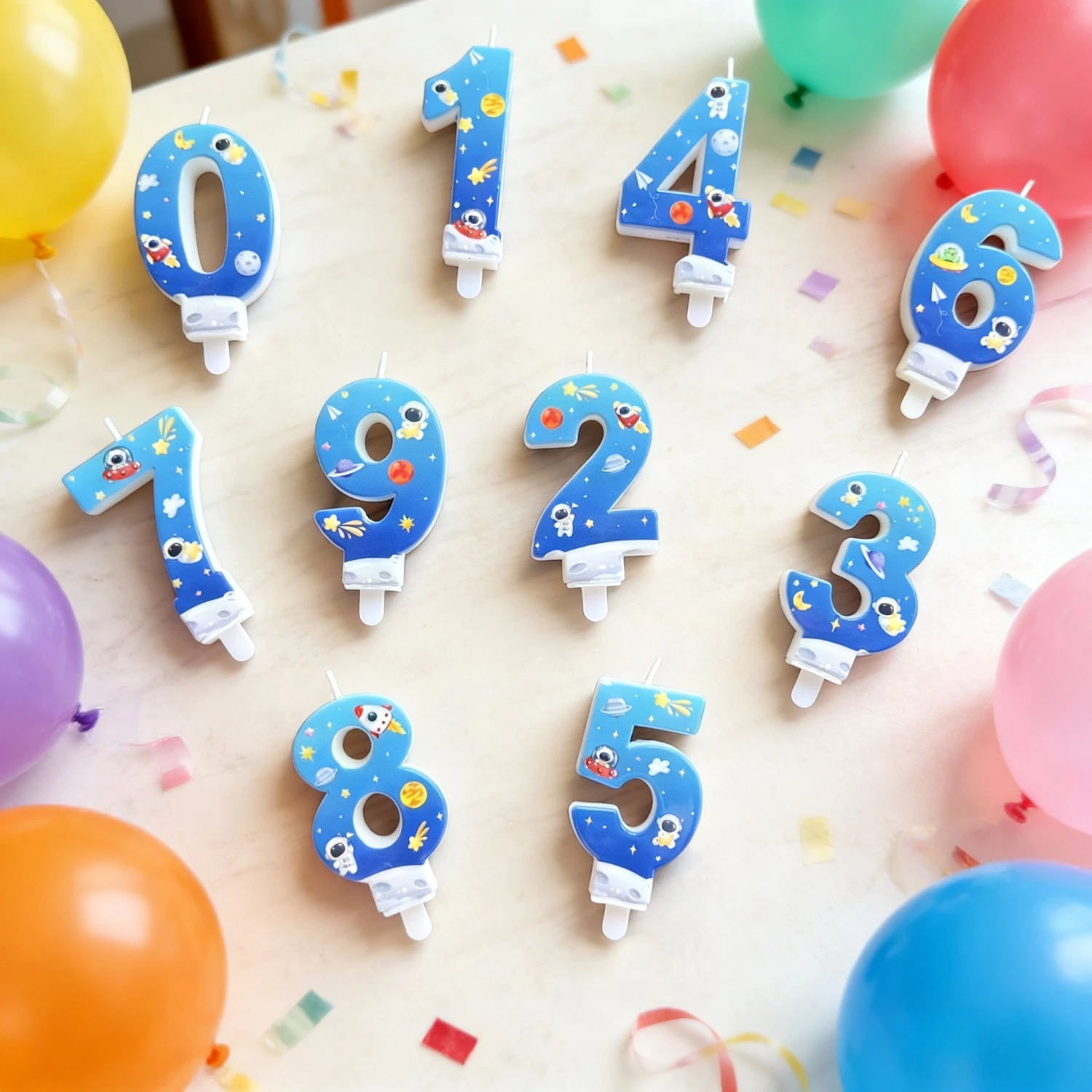 Space Astronaut Themed 0-9 Number Birthday Candles, Perfect for Space Game Birthday Parties & Cake Decorations