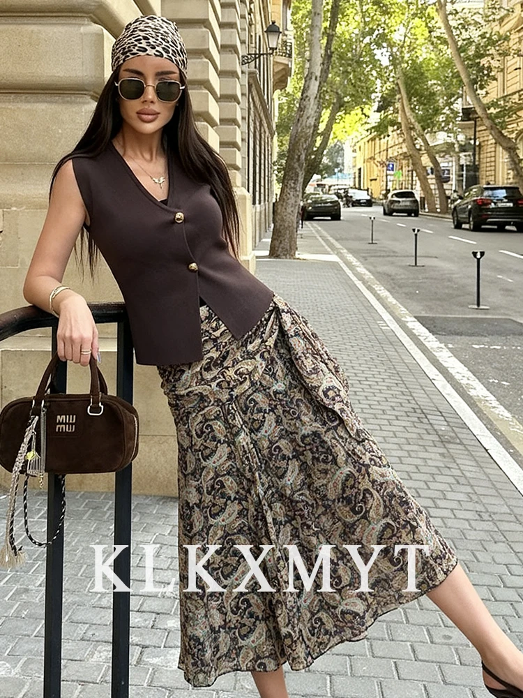 التنانير النسائية التجاعيد 2025 المرأة الصيف الخريف موضة جديدة الترفيه طباعة عالية الخصر التنانير النساء أنيقة التنانير الحفلات #2