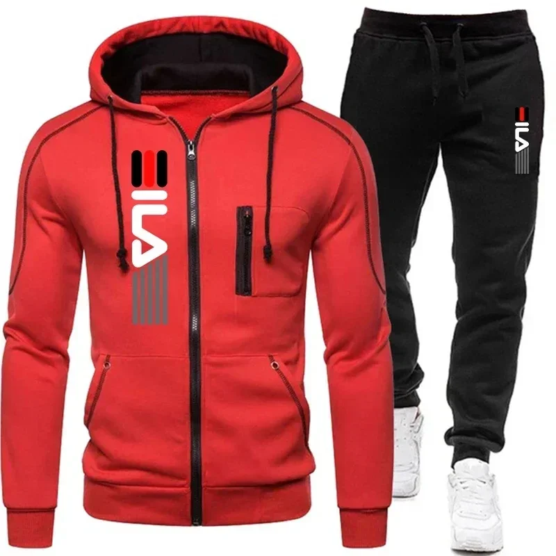 Conjunto de jaqueta e calça com zíper masculino, esportes, correr, ao ar livre, fitness, primavera, moda inverno, 2 peças