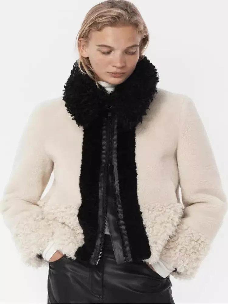 Winter 2025 New Women's Commuter Sle Patchwork Artificial Fur Effect Jaet Collar Coat Polyester Fiber Long Sve Zipper ...