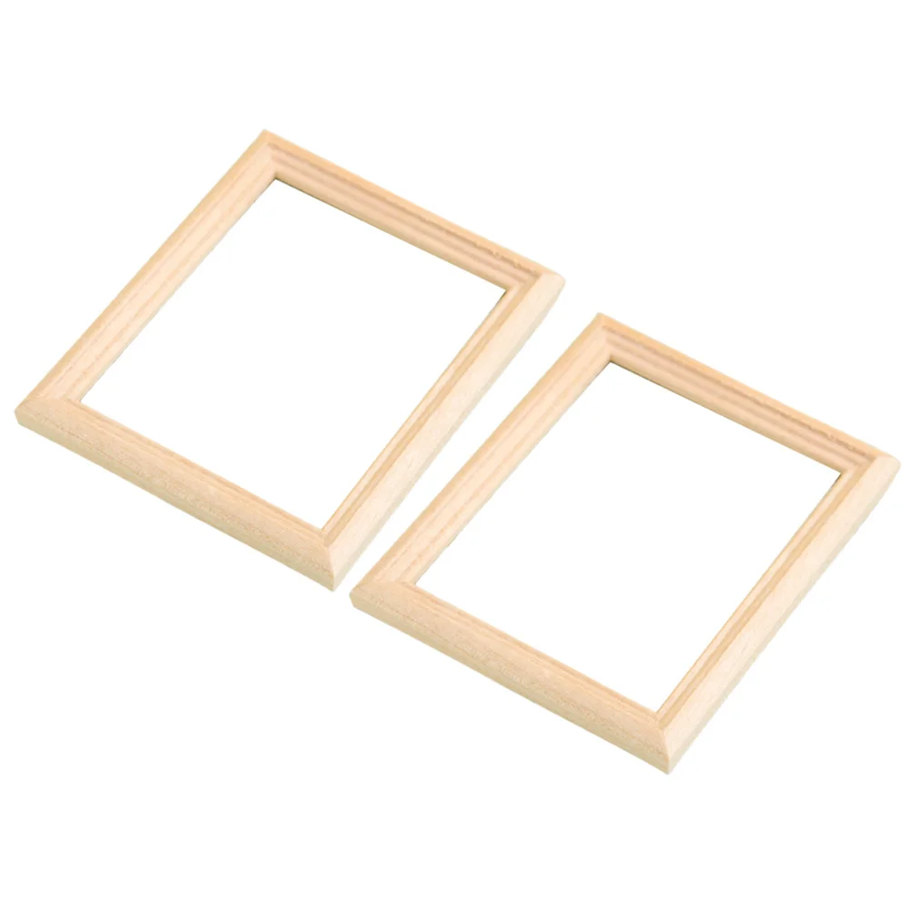 2 pièces Mini cadres Photo en bois pour bricolage petite maison décor, cadre en bois inachevé Kit d'artisanat, cadre Photo de maison Miniature, Micro