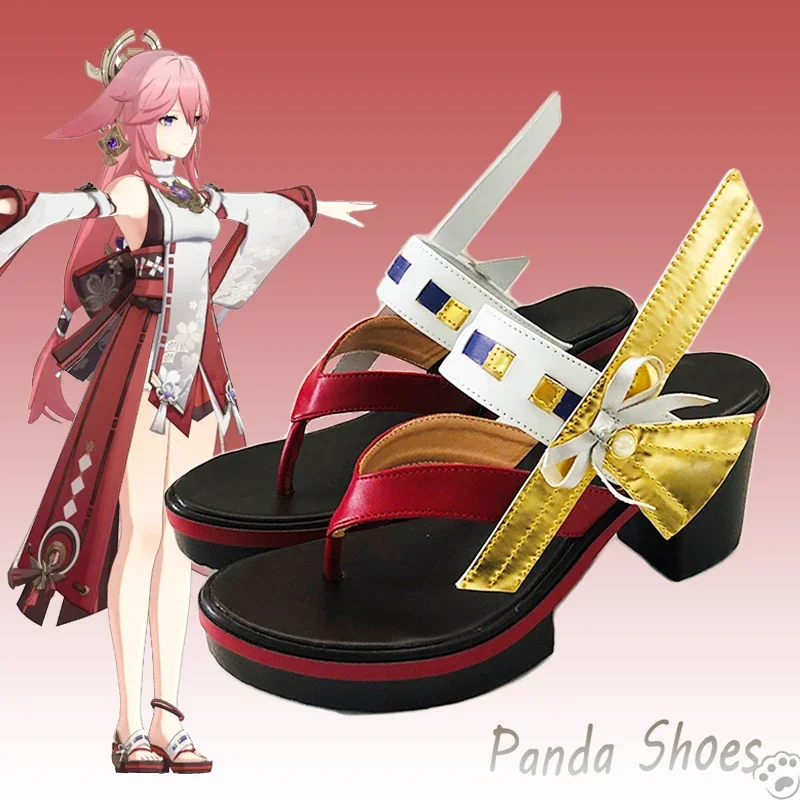 Genshinimpact-zapatos de Cosplay de Yae Miko, juego de Anime, zuecos, botas, zapatos de utilería para fiesta de Halloween