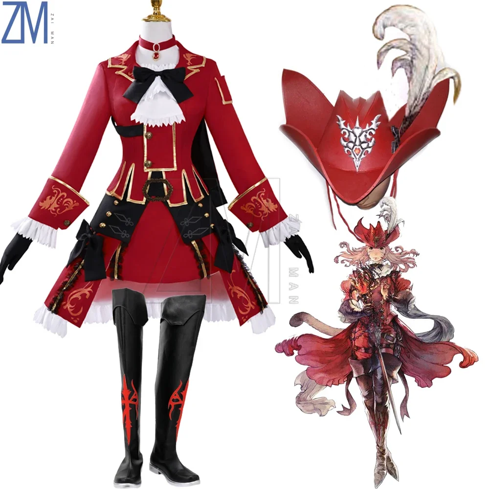 

Crimson Sorcerer Costume Set, Embroidered Tunic & Plumed Hat with Dual-Color Cape, Fantasy RPG Cosplay Outfit for Halloween LARP