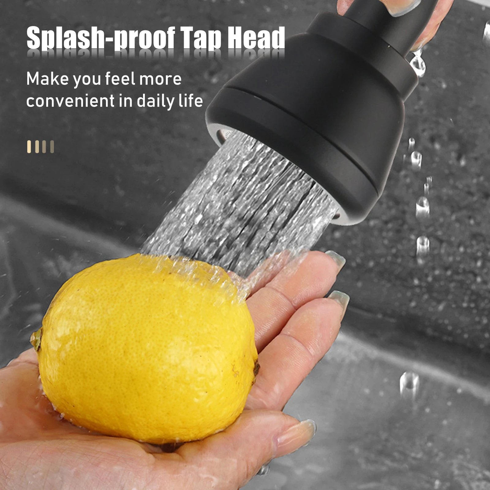 360° Rotatable Tap Head Faucet Extender Splash-Proof Kitchen Tap Sprayer with 3 Modes Water Saving Black Copper Water Tap Head