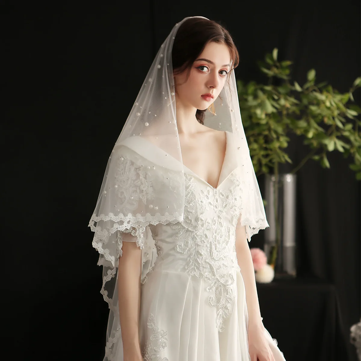 Perle gogerose perline veli da sposa per la sposa bordo in pizzo bianco punta delle dita velo da sposa addio al nubilato acessori de casamento