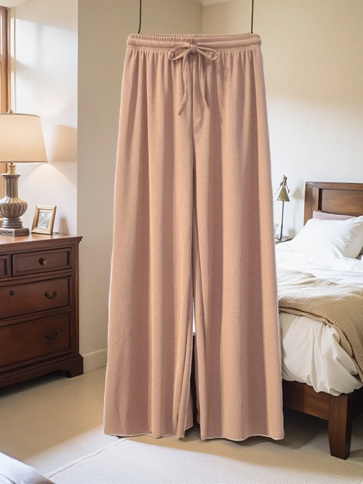 Bla Silk Wide Leg Pants High Waist Nine Points Thin Casual Spring Autumn Casual Women's Pants Straight Tube Summer Outerwear