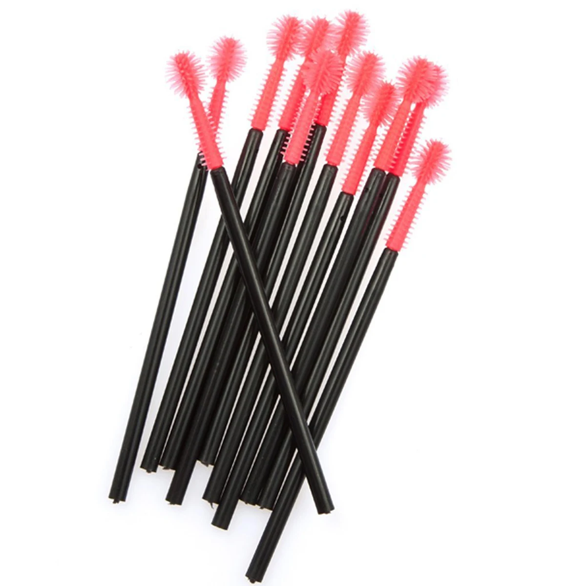 50 Uds. Cepillos de pestañas desechables, cabeza de silicona negra y roja, mango de plástico, pestañas separadas, ojos más grandes, kits de herramientas de maquillaje para niñas