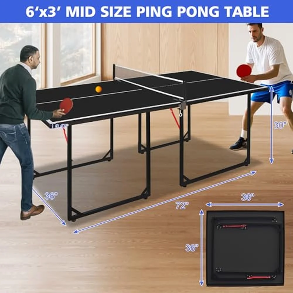 4.5FT/6FT/9FT Foldable Ping Pong Table Indoor MDF Portable Table Tennis Table with Quick Clamp Net Family Game Tables