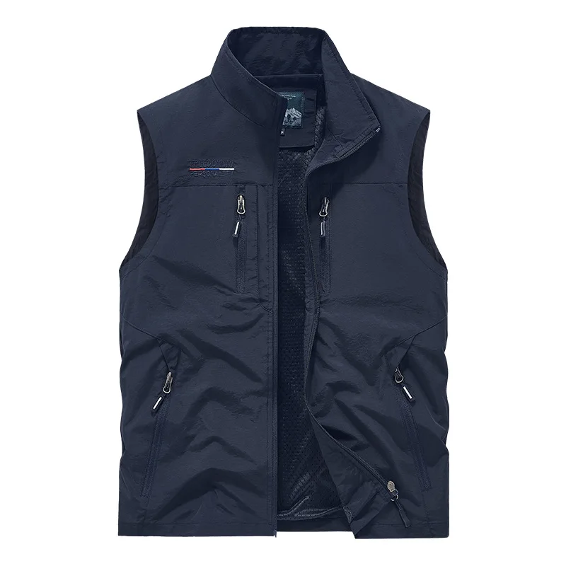 Spring Autumn Multi Pocket Vest Man 6XL large size Stand Collar Work Vest Outdoor Casual Photography Fishing Waistcoats For Man