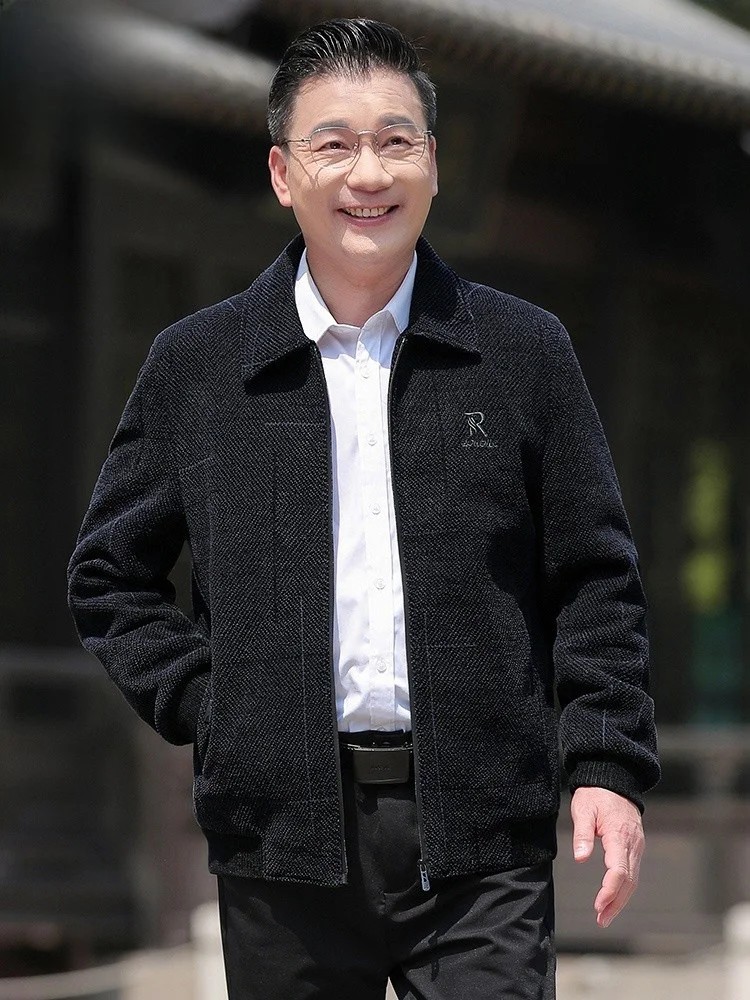 

Утепленная шерстяная куртка для мужчин среднего и пожилого возраста, осенне-зимняя, на хлопковой подкладке, в стиле дедушки, модная повседневная верхняя одежда