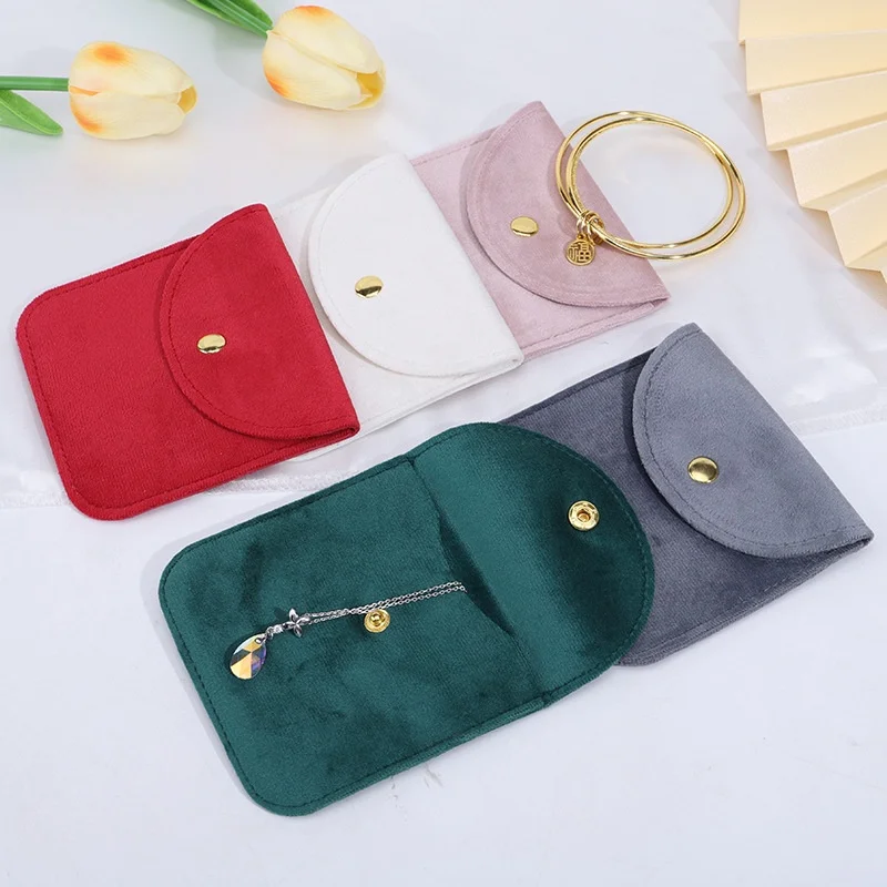 High Quality Velvet Jewelry Bag Snap Button Packing Bag Soft Velvet Pouch Portable Ring Earring Necklace Bracelet Storage Bag