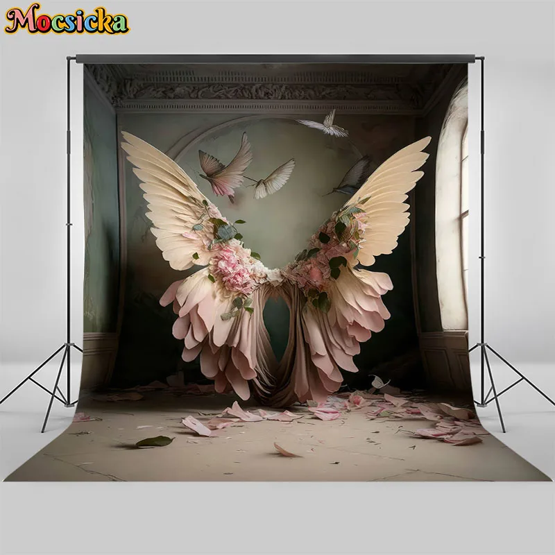 Mocsicka Photography Background Angel Colorful Wings Kid Birthday Party Adult Artistic Portrait Decoration Photo Backdrop Studio