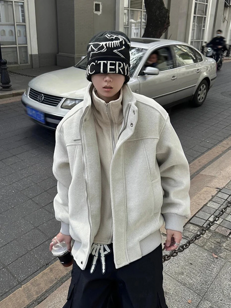Thickened Woolen Men's Jacket American Workwear Style Stand Collar Winter Warm Cotton Clothes Fashionable Youth Casual Coat