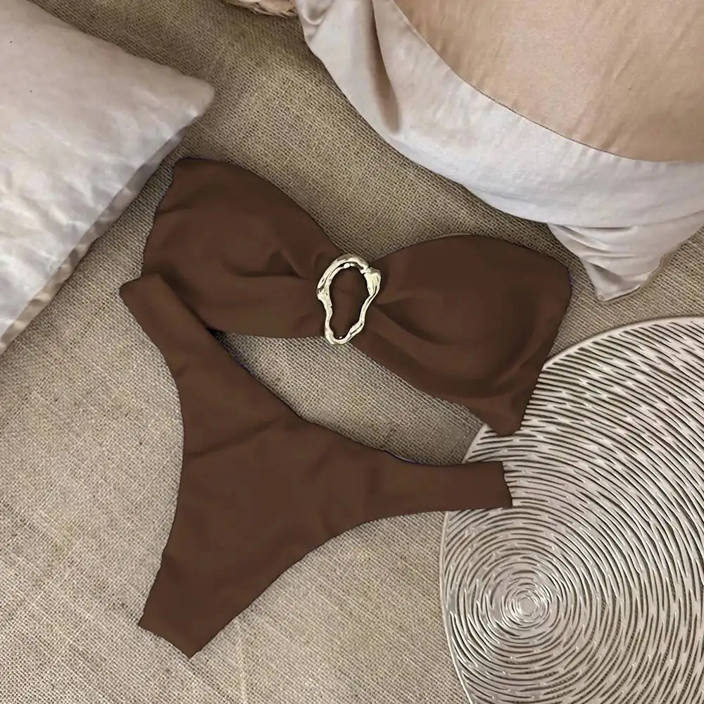 Bandeau push up banho feminino maiôs 2025 sexy conjunto de biquíni brasileiro tanga micro biquini feminino sólido beachwear