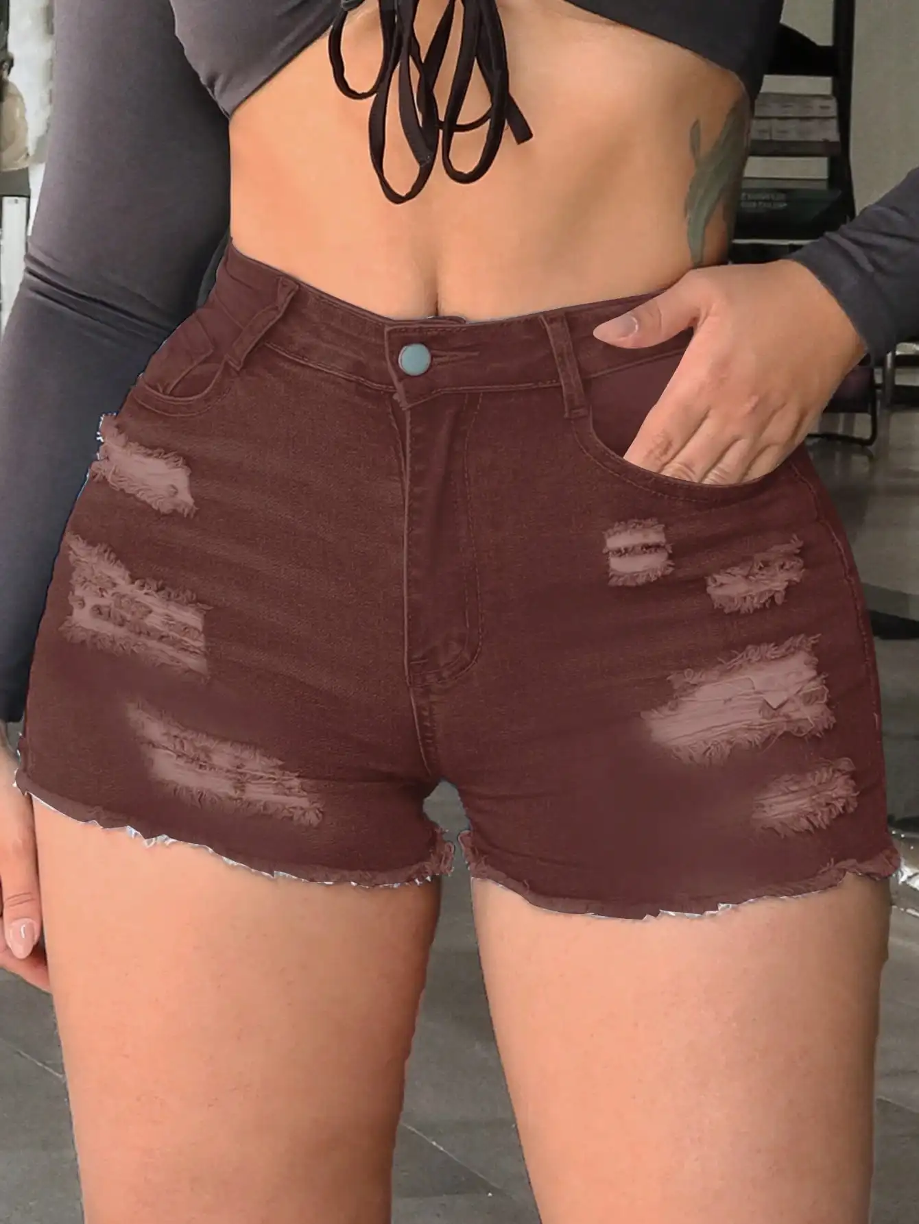 

WGXWGX Women's High-Waisted Ripped Denim Shorts Y2K Distressed Slim-Fit Casual Hot Pants Trendy Summer Bottoms