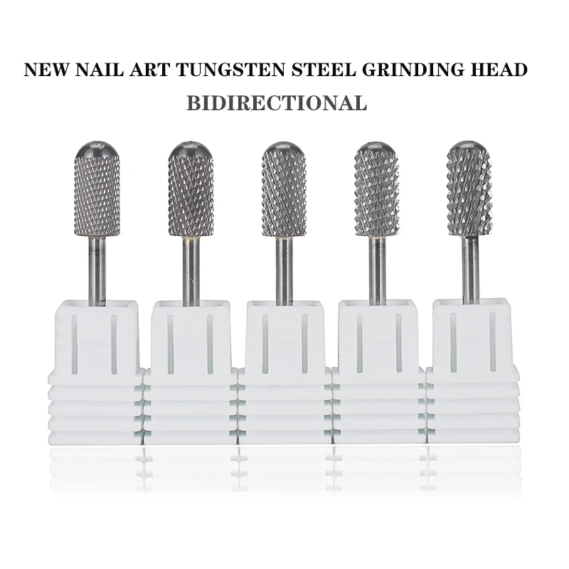 New Bidirectional Cylindrical Drill Bits Nail Salon Silver Tungsten Carbide Milling Cutter Nail Drill Bit Manicure Pedicure Tool